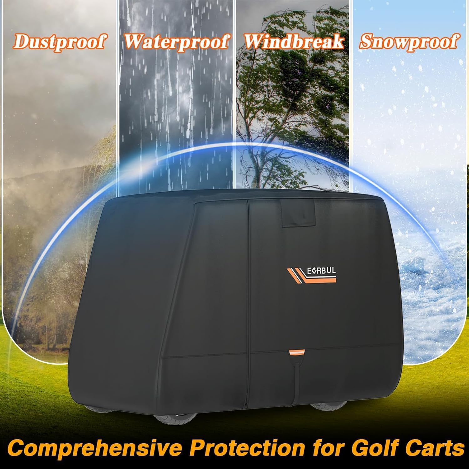 Golf Cart Cover, 420D Waterproof Golf Cart Covers with Three Zipper Doors Compatible with EZGO, Club Car 6/4+2 Passenger Golf Carts, Windproof Sunproof Dustproof Waterproof Golf Cart Cover