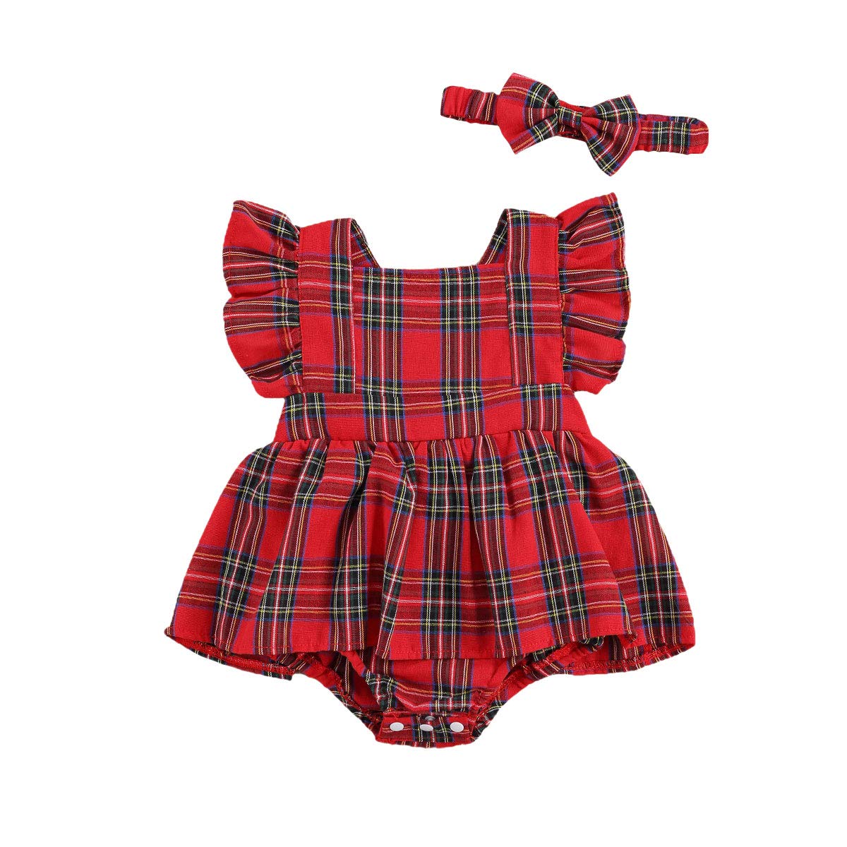 Gulirifeiinfant Baby Girls Christmas Romper Red Plaid Bodysuit