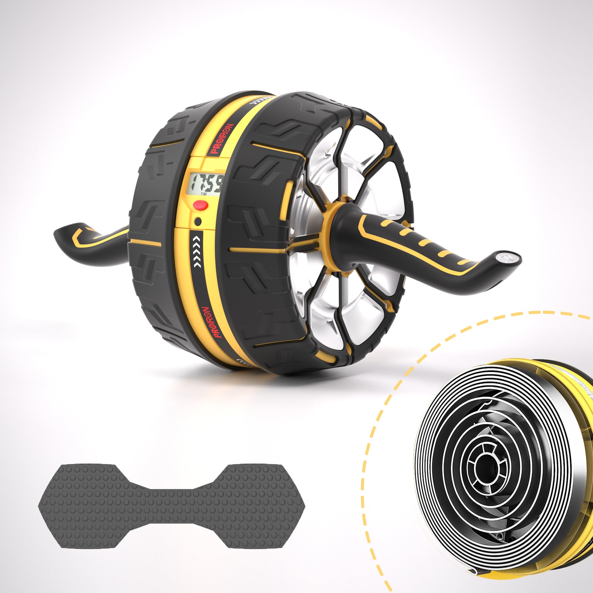 PROIRON Ab Roller Automatic Rebound Ab Wheel Silent Smart Digital Abdominal muscle Rollers with Knee Pads for Home Gym, Ab Workout Equipment Bumblebee