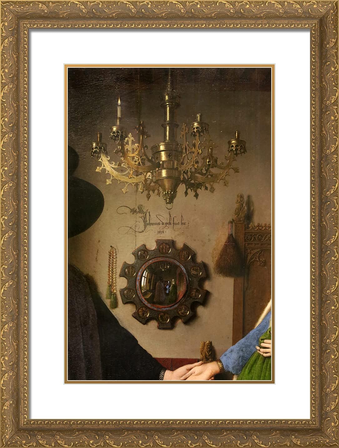 ArtDirect Van Eyck, Jan 19x24 Gold Ornate Framed Art Print with Double Matting Titled: Portrait of Giovanni Arnolfini and His Wife, Detail V