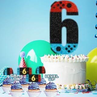 Teen Video Game Unlock Level UP 6 Happy Birthday Cake Topper 7 - PC Set - Perfect Video Game Birthday Party, Game Night Party Decorations for Boys or Girls -SugarGera