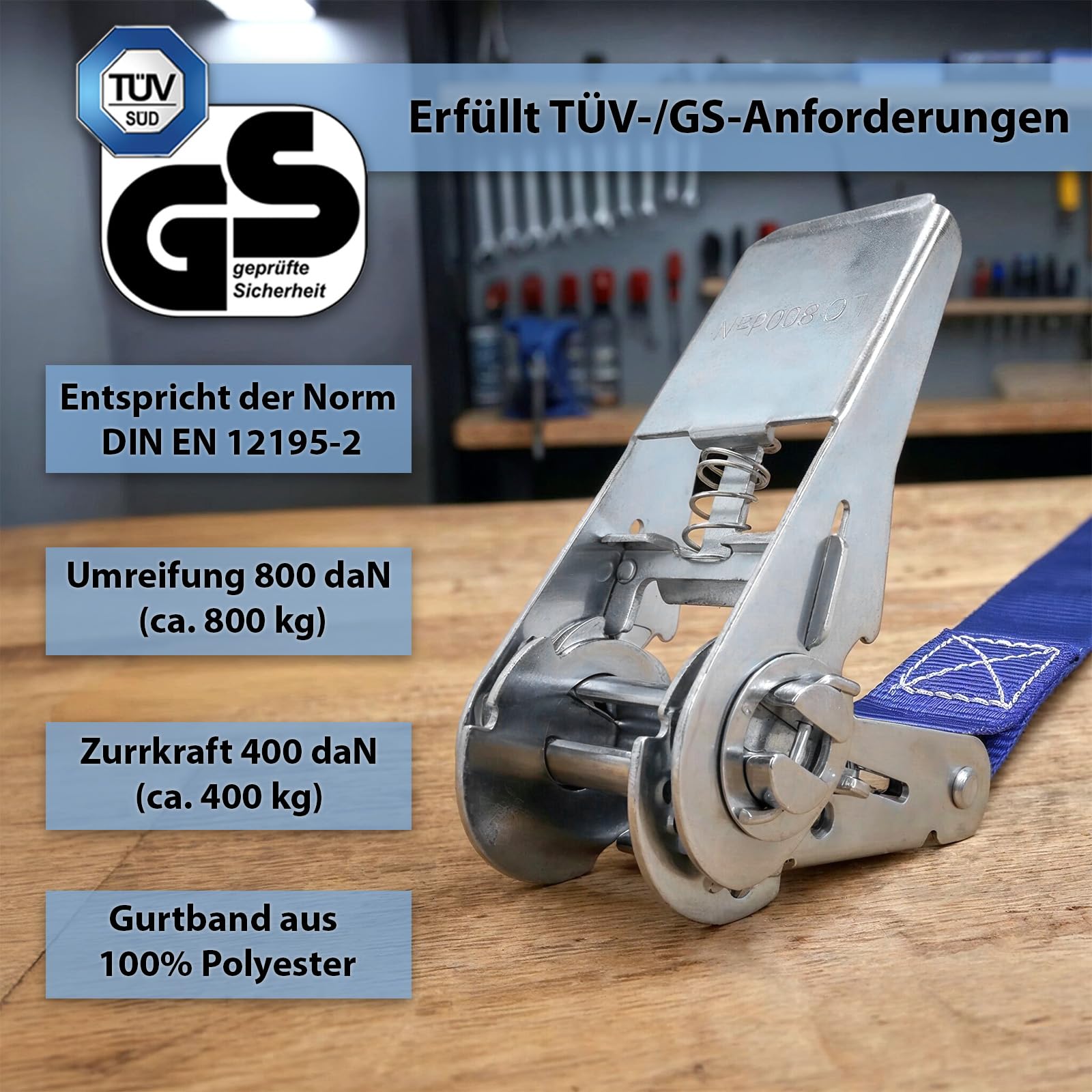 BB Sport Spanngurt mit Ratsche 4er Set TÜV 6 m 25 mm Zurrgurt 800 kg - Image 3