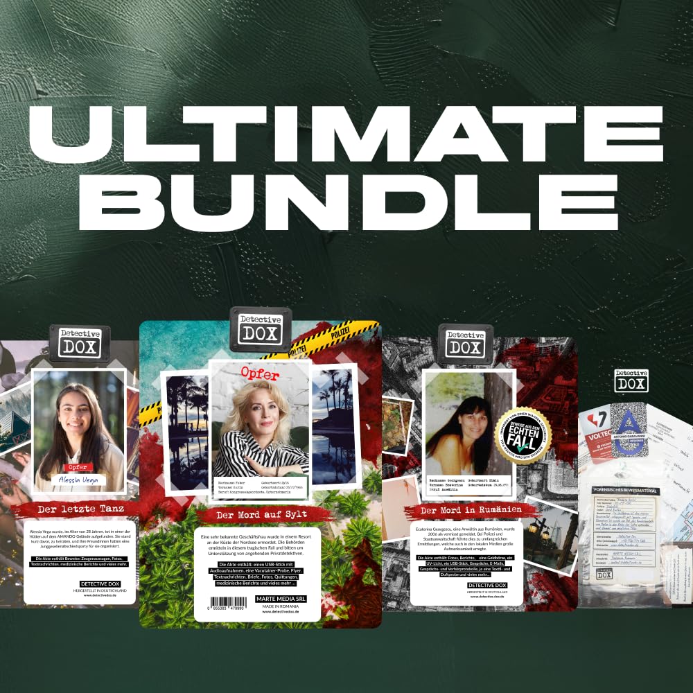 Detective DOX - Ultimate Bundle - Deutsch - Realistische Krimispiele, spannende Detektivspiele, Escape Room Spiele, Krimidinner, Krimispiele, Detektiv Spiele