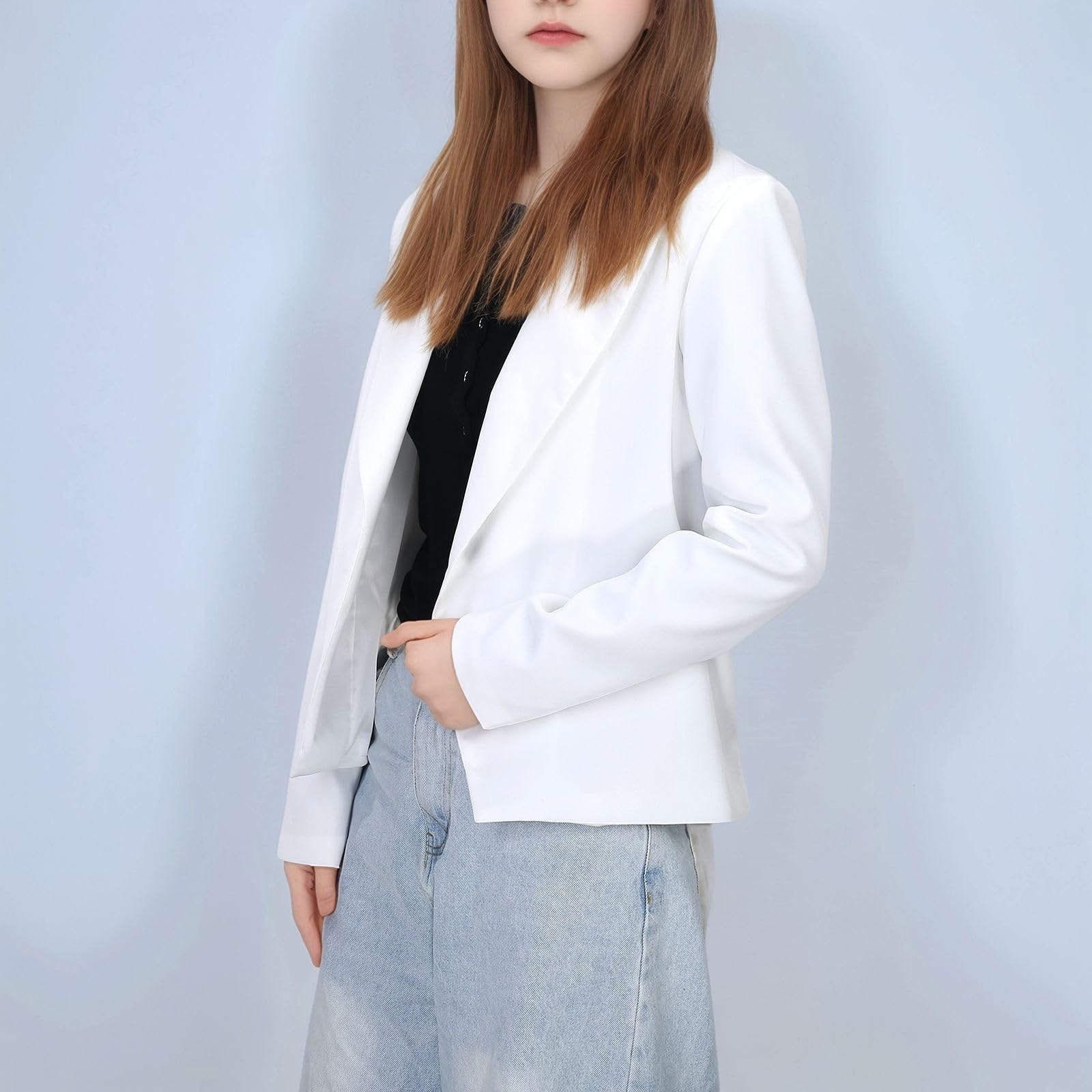 Generico Giacca Elegante Bambino Blazer da Ragazza Aperto sul Davanti Scialle Giacche con Bottoni A Maniche Lunghe con Risvolto Giacca Formale per Riunioni Formali Scolastiche per 6-14 Anni
