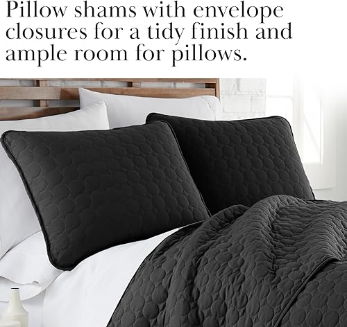 Vista 7 de Southshore Fine Living, Inc. - Juego de ropa de cama tamaño King color negro con 2 fundas de almohada, hermoso diseño de puntada circular, edredón