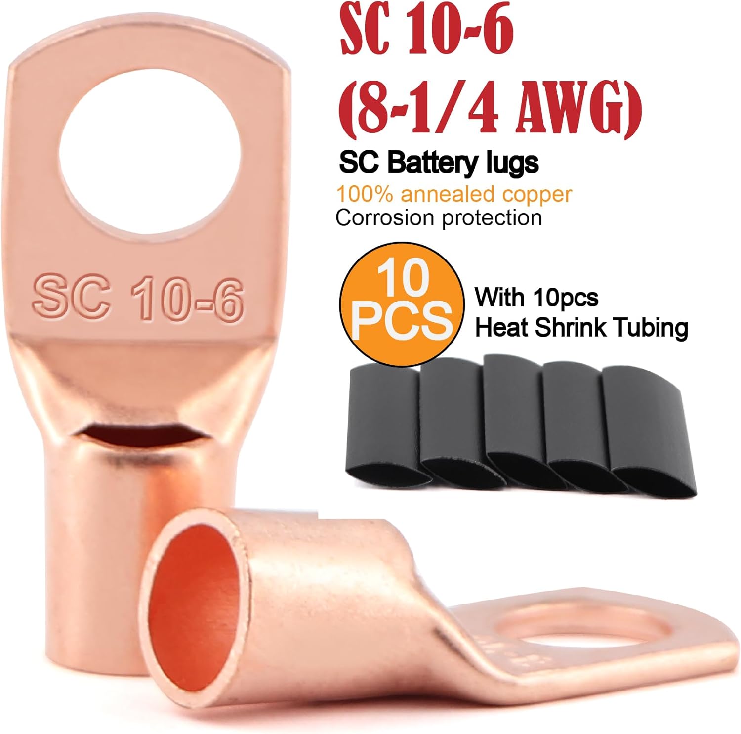 8 Gauge Wire (25FT Red+25FT Black) Copper Clad Aluminum CCA,60A Fuse Holder,20 Pcs Lugs,20 Pcs 2:1 Heat Shrink Tubes,Car Amplifier Power&Ground Cable,Primary Automotive Wire