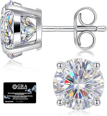 Moissanite Stud Earrings for Men Women, 925 Sterling Silver Stud Earrings | 18K White Gold Plated, Sterling Silver, Hypoallergenic, VVS1 Clarity, Jewelry Gift