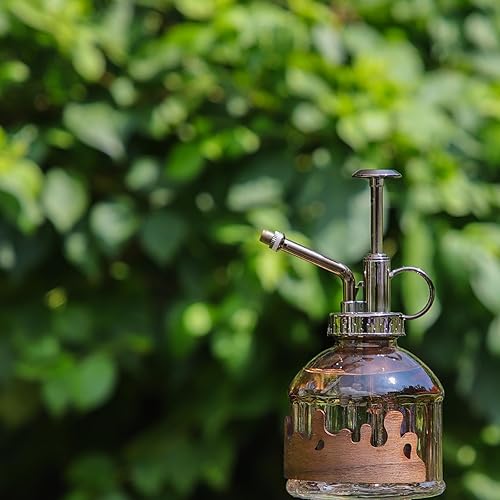 Miniatura 49 de OFFIDIX Mister de cristal para plantas, 6.3 pulgadas de alto, estilo vintage, de bronce, bomba superior de plástico con una mano, regadera