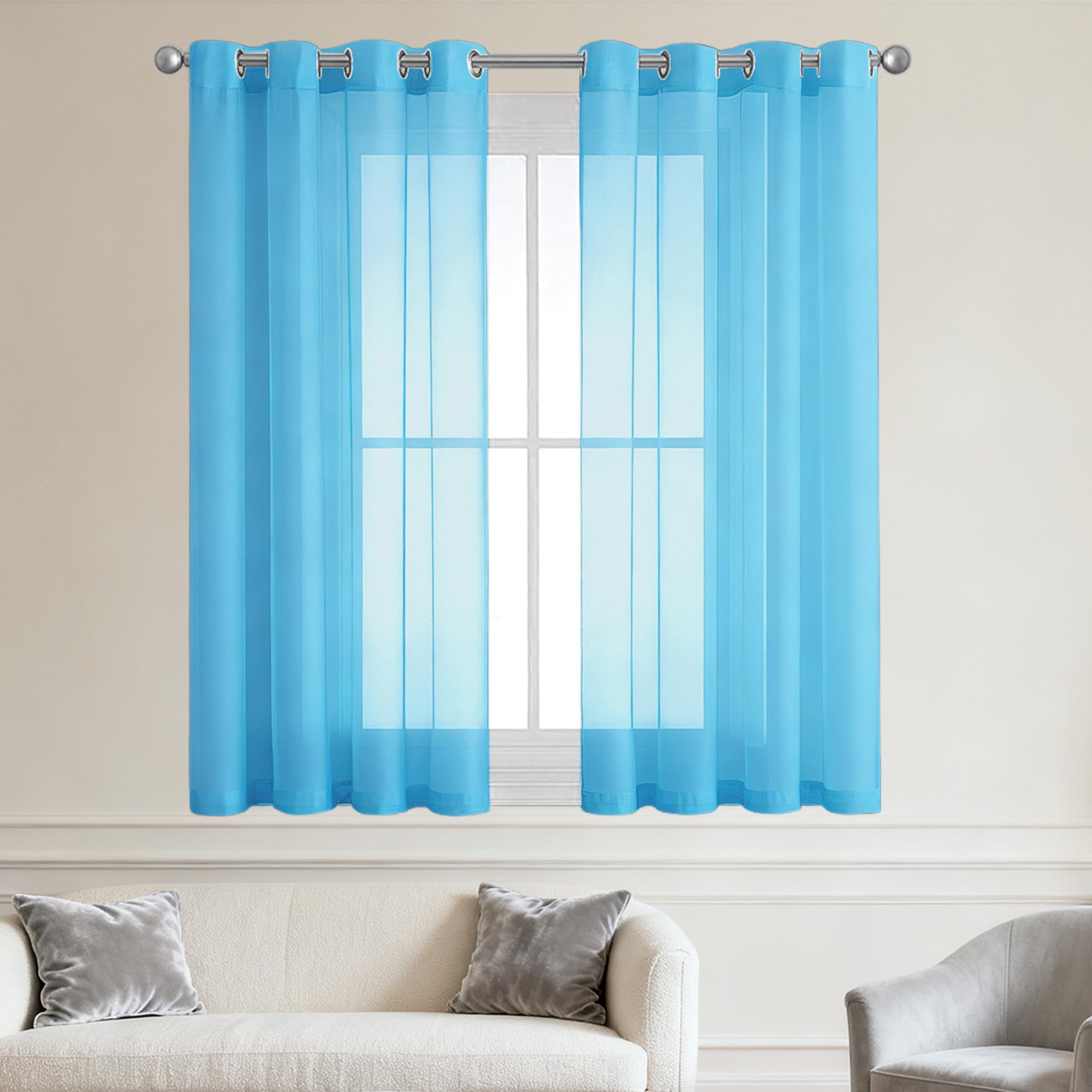 JIAFANG Halbtransparente Vorhänge 160 x 145 cm Atmungsaktiv Ösenschal Wohnzimmer mit Ösen für Jedes Fenster, Gardinen Und Vorhangsysteme, Himmelblau