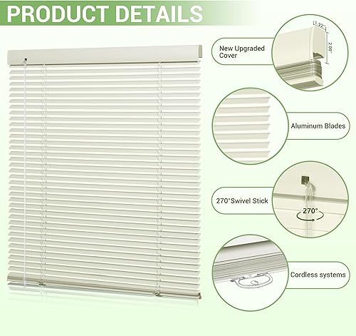 Vista 2 de Boolegon Persianas de aluminio inalámbricas de 1 pulgada con filtro de luz, persianas horizontales anti-UV, impermeables, de metal, para oficina