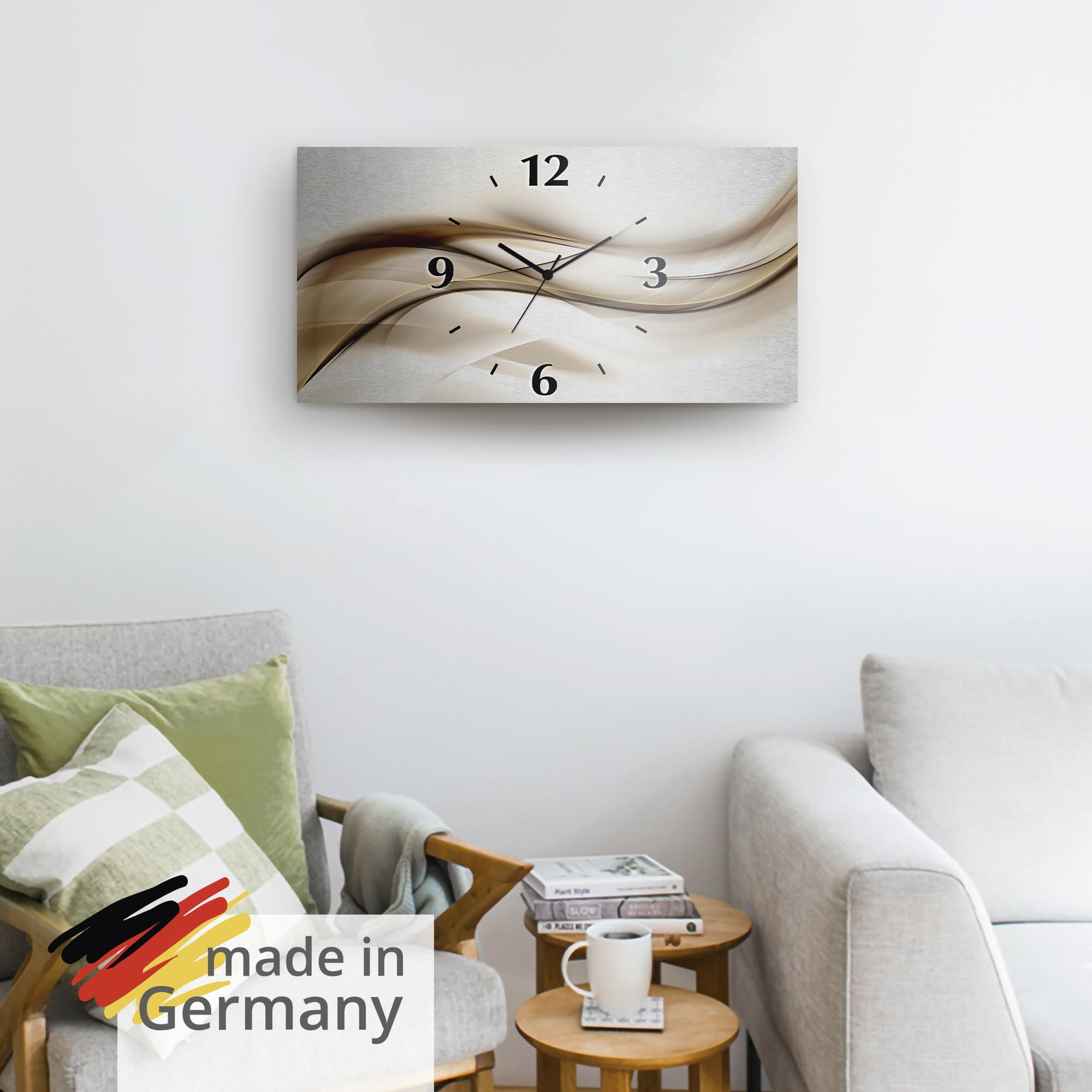 ARTLAND Wanddeko Wanduhr ohne Tickgeräusche Alu Funkuhr 50x25 cm Eckig Lautlos 3D Design Welle Abstrakt Modern Ausgefallen T9LI