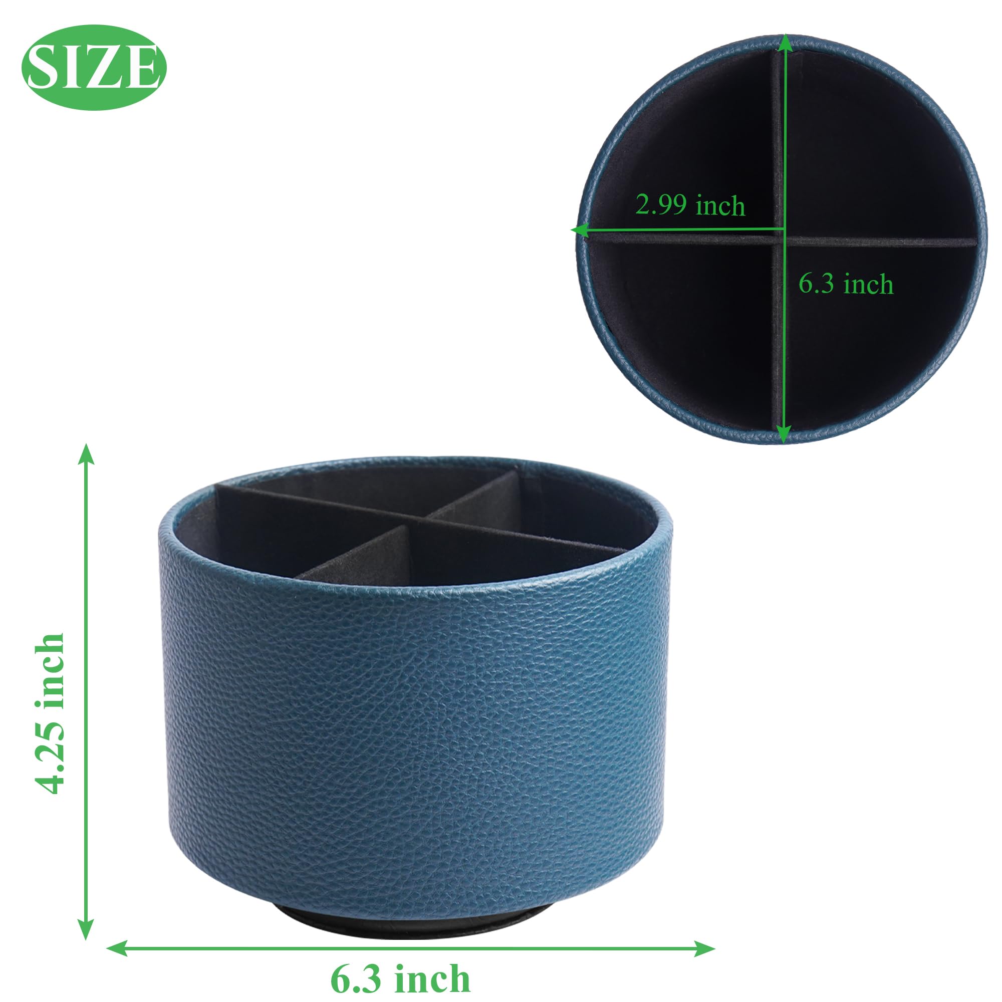 Mtzmy Round Leather Art Supply Organizer,Remote Control Holder,360 Degree Spinning,Multi-Functional Pencil Holder,4 Compartments Desktop Stationary Organizer(1-Lichee Green) - Image 2