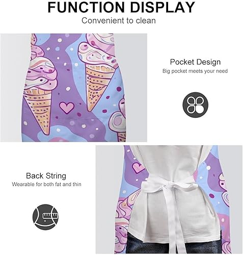 Miniatura 6 de MUSM Apron for Adults - 27.6 X 31.5 Inch, Heavy-Duty Polyester Aprons with Two Large Pockets, Waterproof Light Purple Ice Cream Kitchen Apron for