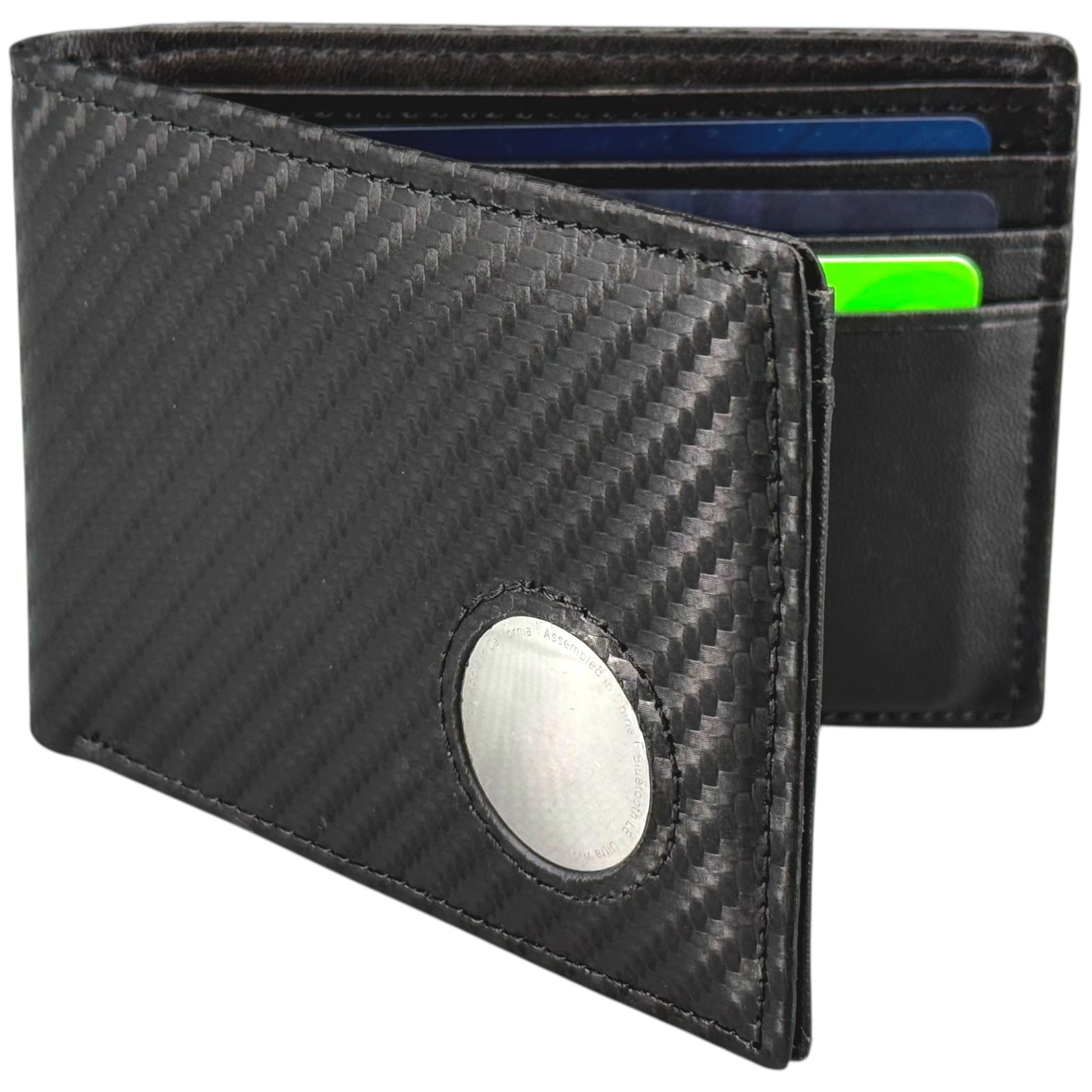 Mens Wallet with AirTag Holder, Slim Genuine Leather Bifold AirTag Wallet with Money Pocket, RFID Blocking, 9 Card Slots, Bill Divider, ID Window (