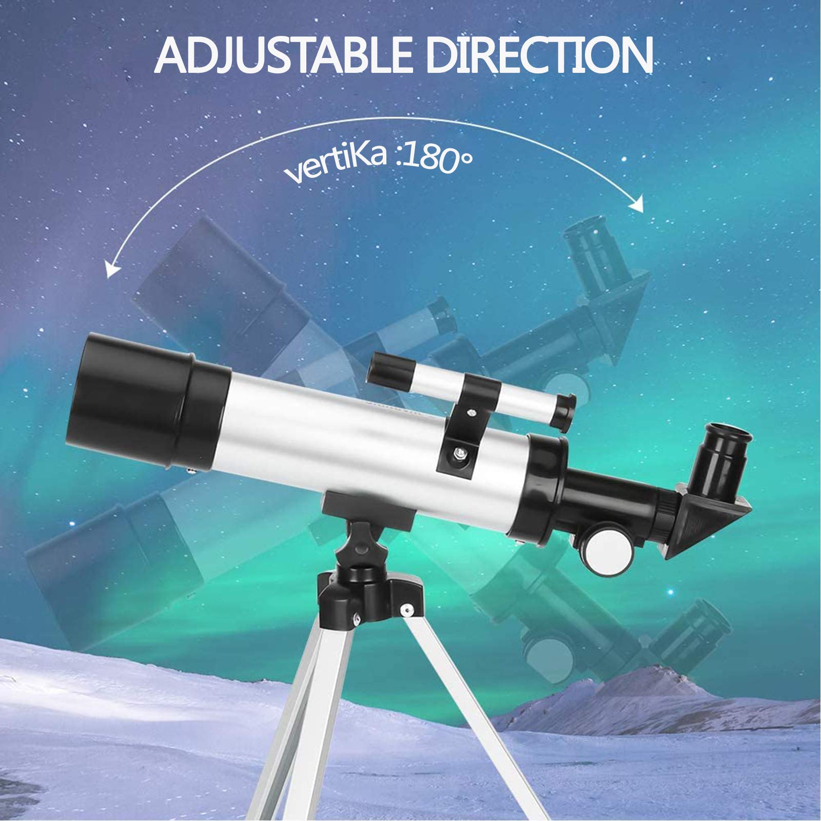 Teleskop astronomiczny dla dzieci, optyczne teleskopy refraktorowe 360 ​​x 50 mm dla dzieci Początkujący luneta monokularowa na zewnątrz + statyw aluminiowy + filtr księżycowy