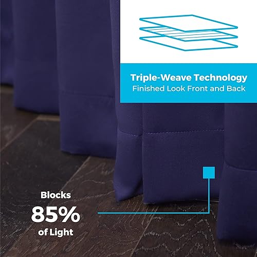 Miniatura 5 de Linenspa Juego de 2 paneles de cortinas opacas 85% - Cortinas azul marino de 84 pulgadas de largo, aislamiento térmico, reducción de ruido,