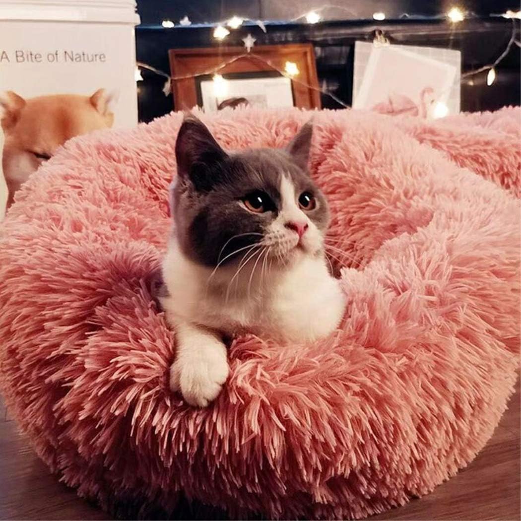 Luxury Fluffy Dog & Cat Bed Plush Donut Cuddler Round Pet Bed (M, Pink)