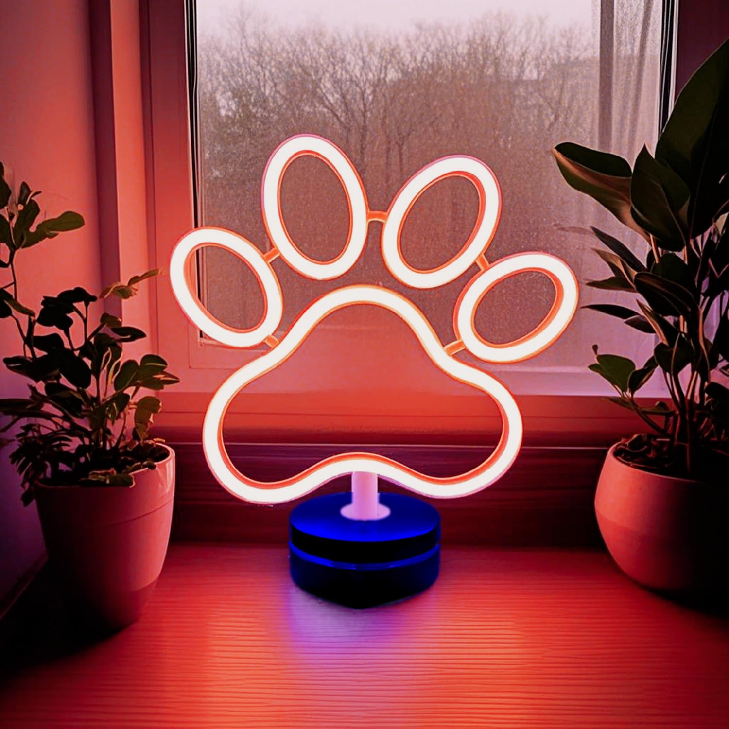 HFHungkeong Dog Paw Neon Sign Lamp with Standable Base and Touchable Switch, USB or 6 AA Battery Powered LED Custom Neon Dog Signs for Bedroom Wall and Room Decor, Man Cave Party, Birthday — image 1