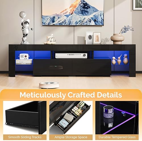 Miniatura 4 de Bonnlo Soporte de TV LED para televisores de hasta 70 pulgadas, moderno centro de entretenimiento con luces LED y almacenamiento para sala de estar