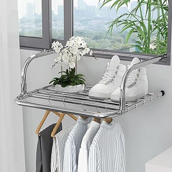 Stainless Steel Extendable Foldable Airer Indoor, Balcony Radiator Clothes Dryer , Hanging Drying Rack Airer, Portable Clothes Drying Rack For Balcony Railings Windowsill, Silver  Color Silver , Si