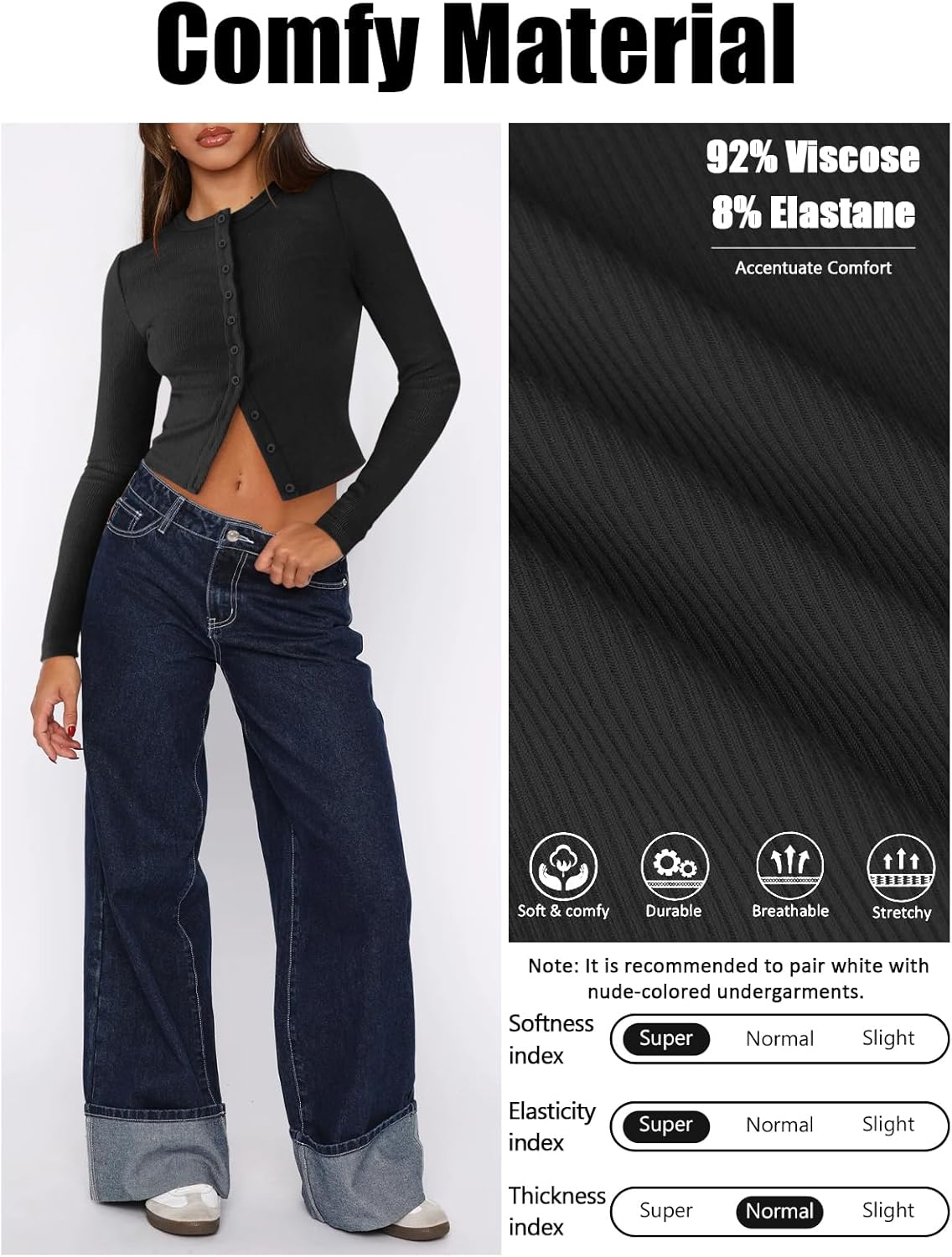 Womens Ribbed Button Down Long Sleeve Top Knit Button Up Fitted Cardigans Cropped Cute Fall Going Out Tops for Women - Image 5