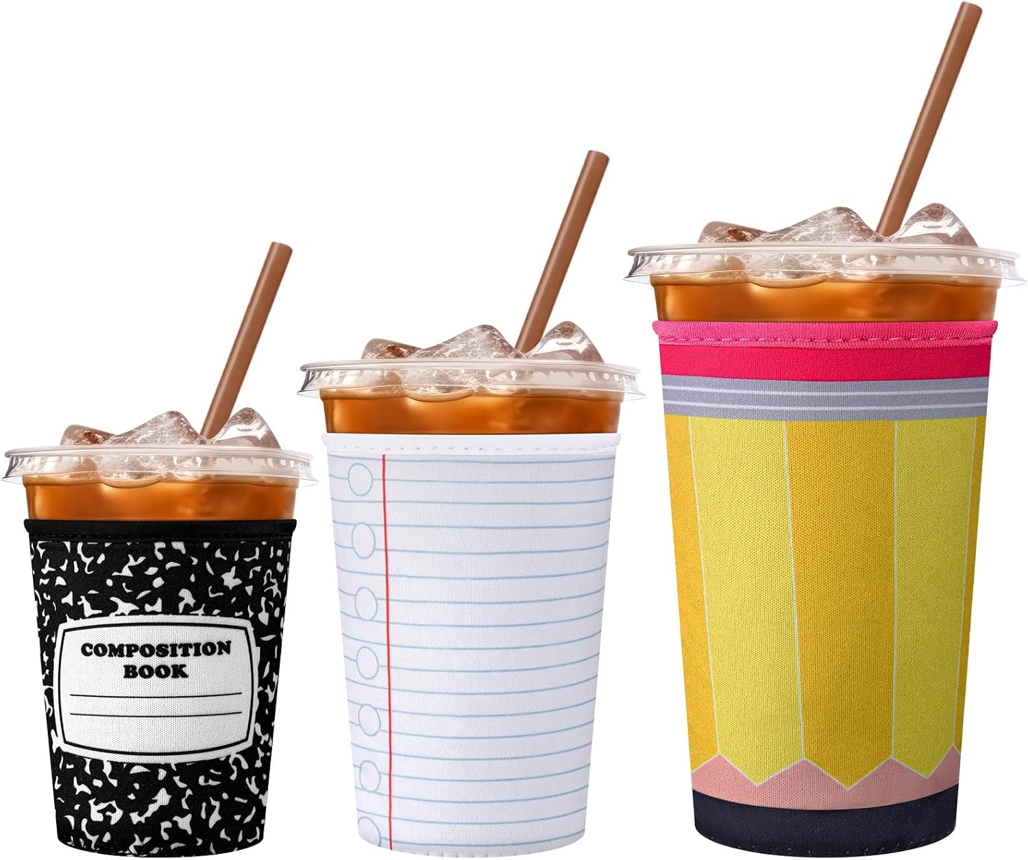 3 Pcs Teacher Appreciation Gifts Reusable Iced Coffee Sleeves Teachers Coffee Sleeves for Iced and Hot Drinks Gifts for End of School Year Graduation(Notebook)