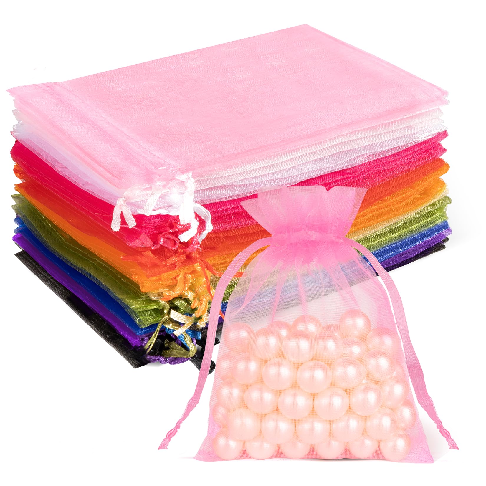 Crweety 50 Pcs Organza Bags 3x4, Multicolor Small Mesh Gift Bags Drawstring