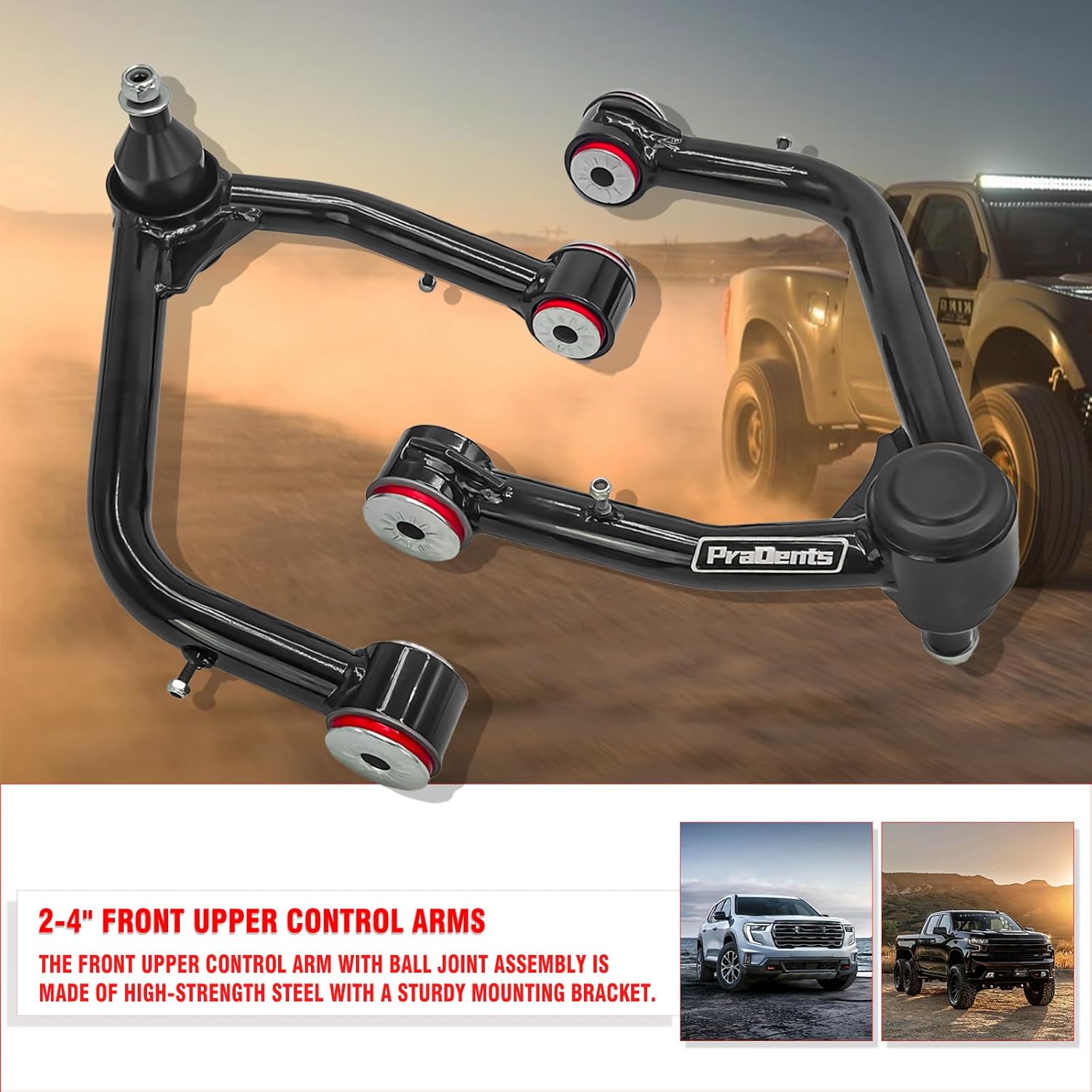 2-4” Lift Front Upper Control Arms for 2019-2024 Chevy Silverado 1500 GMC Sierra 1500, Heavy-Duty Tubular Design with Ball Joints