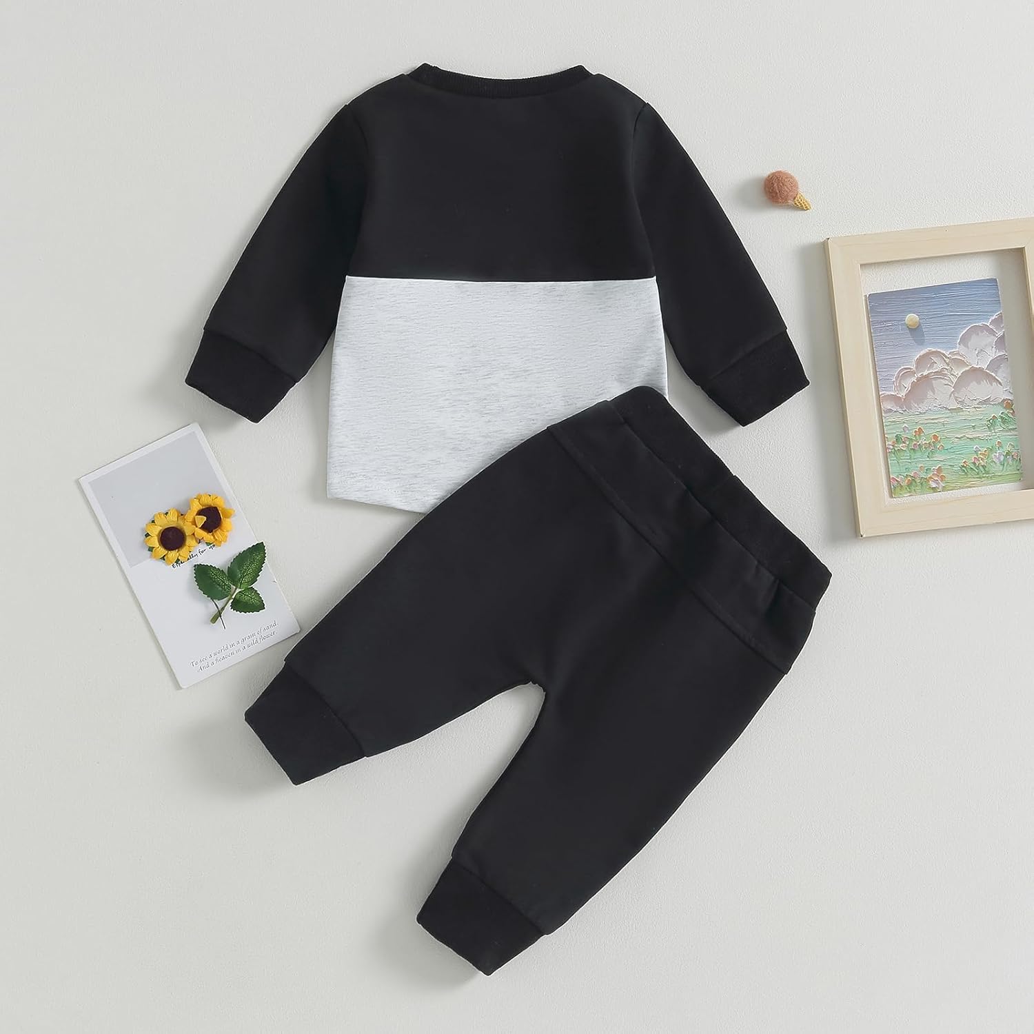 Toddler Baby Boy Fall Winter Outfit Contrast Color Long Sleeve Sweatshirts Stretch Jogger Pants Newborn Clothes Set - Image 3