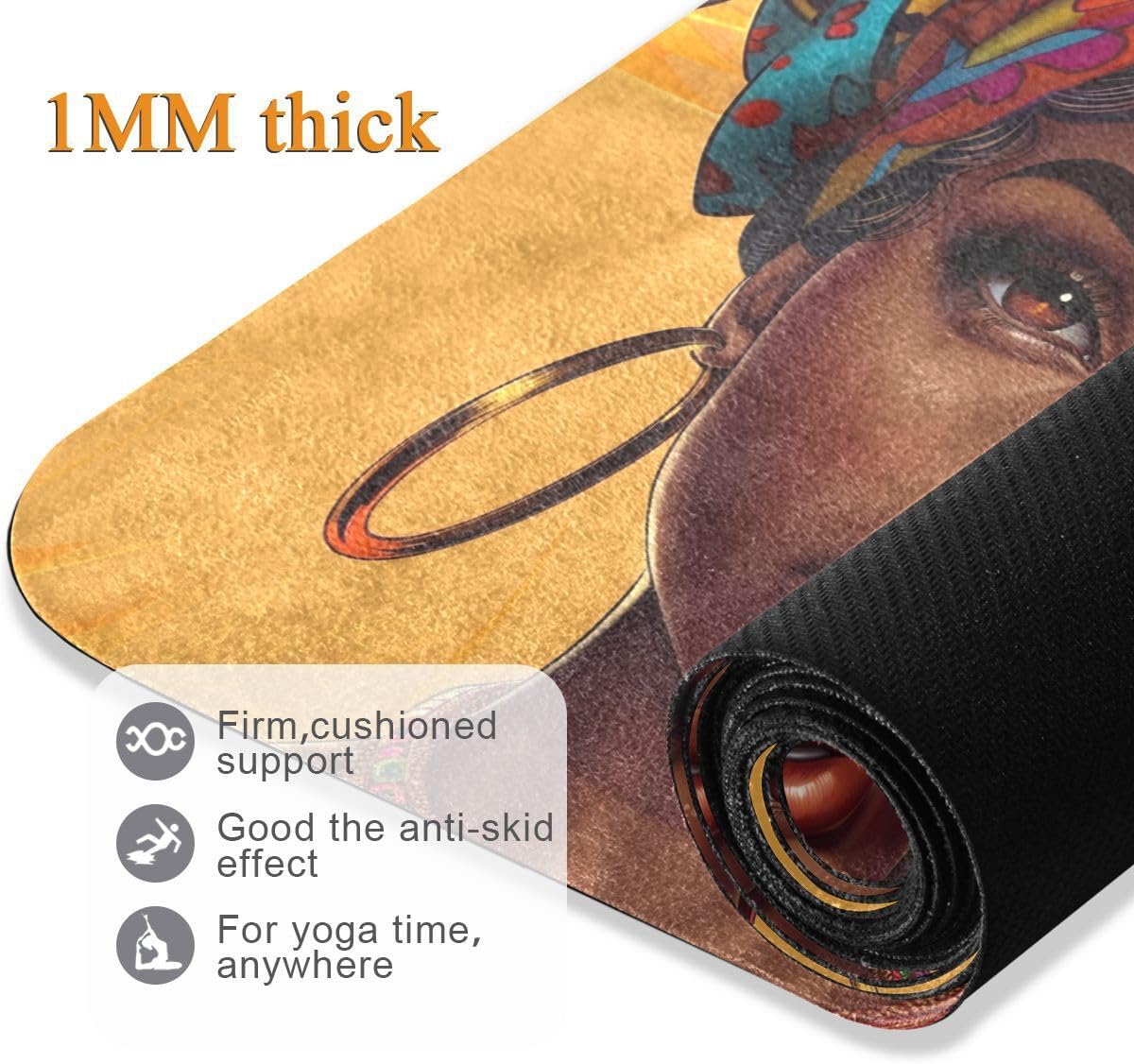 ALAZA Beautiful Black Woman Portrait with African Features Yoga Mat Non Slip Fitness Exercise Mat, Workout Mat for Yoga, Pilates and Floor Exercises