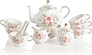 Sweejar Porcelain Tea Set Vintage Floral, British Relief Gold Rim Teapot...