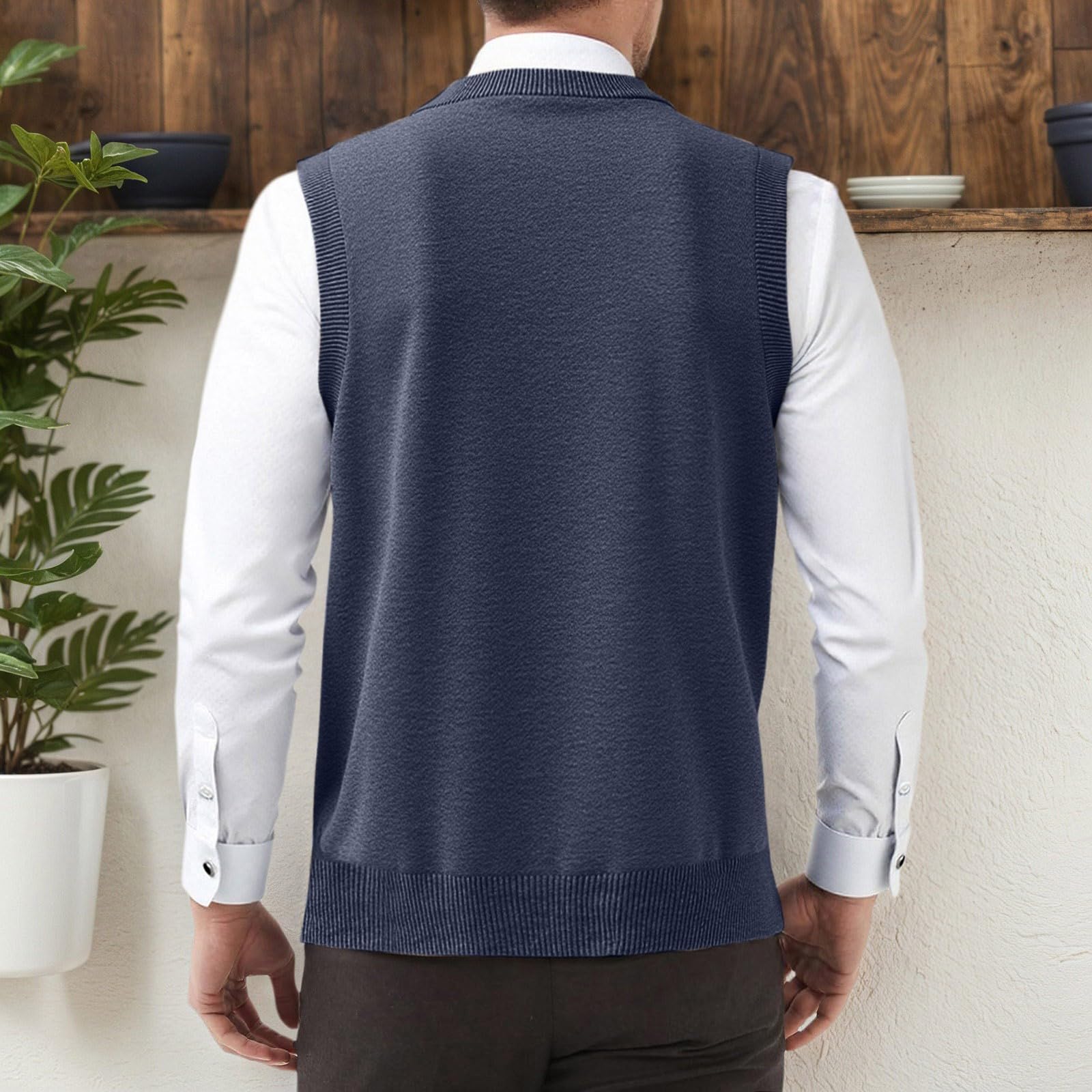 Generisch Herren Pullover Weste V Ausschnitt Business Karomusterdruck Strickweste Casual Cardigan Mit Knopfleiste Pullunder Herren Freizeit Ärmellose Pulloverwestee Strickpullover