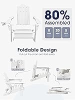 Vista 6 de KINGYES Juego de 2 sillas Adirondack de HDPE con respaldo ajustable plegable, color blanco