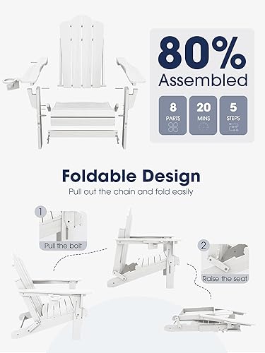Miniatura 6 de KINGYES Juego de 2 sillas Adirondack de HDPE con respaldo ajustable plegable, color blanco