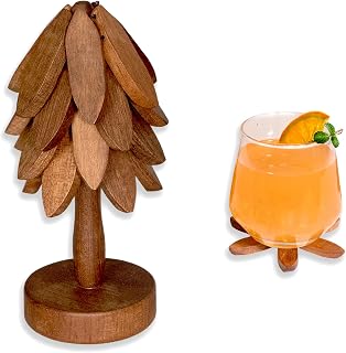 Yuoyar Tree-Shaped Sapeli Wood Coasters Set - Natural Wooden Drink Coasters for Coffee & Kitchen Table Decor