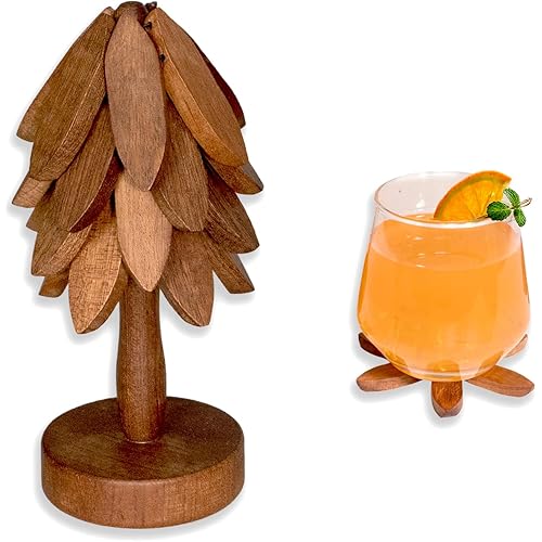 Yuoyar Coasters, Wooden Tree-Shaped Sapeli Wood Drink Coasters Set for Coffee Table, Kitchen Table Decor
