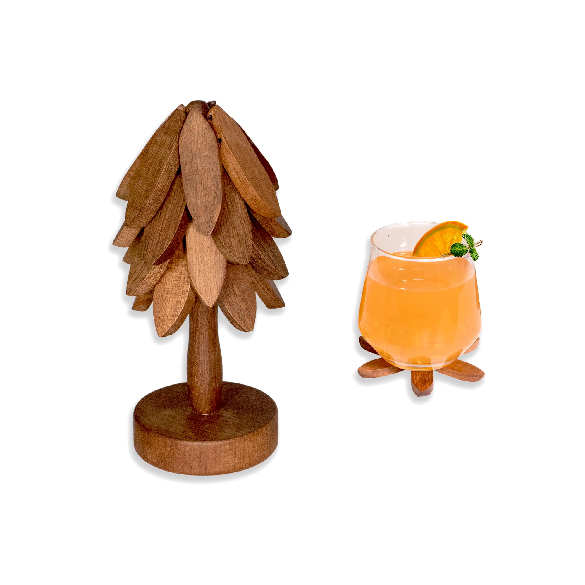 Yuoyar Wood-1 Coasters, Wooden Tree-Shaped Sapeli Wood Drink Coasters Set For Coffee Table, Kitchen Table Decor (Medium(Coaster))