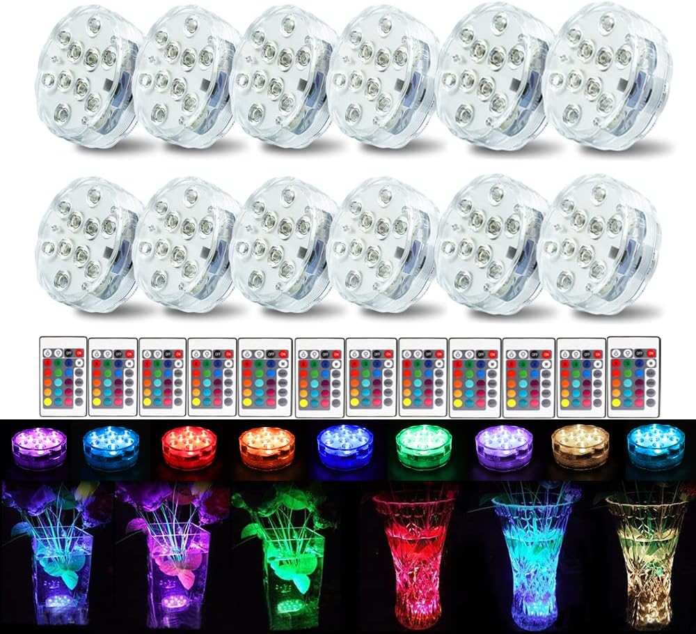 [12Pack] Submersible LED Lights with Remote Control, 16