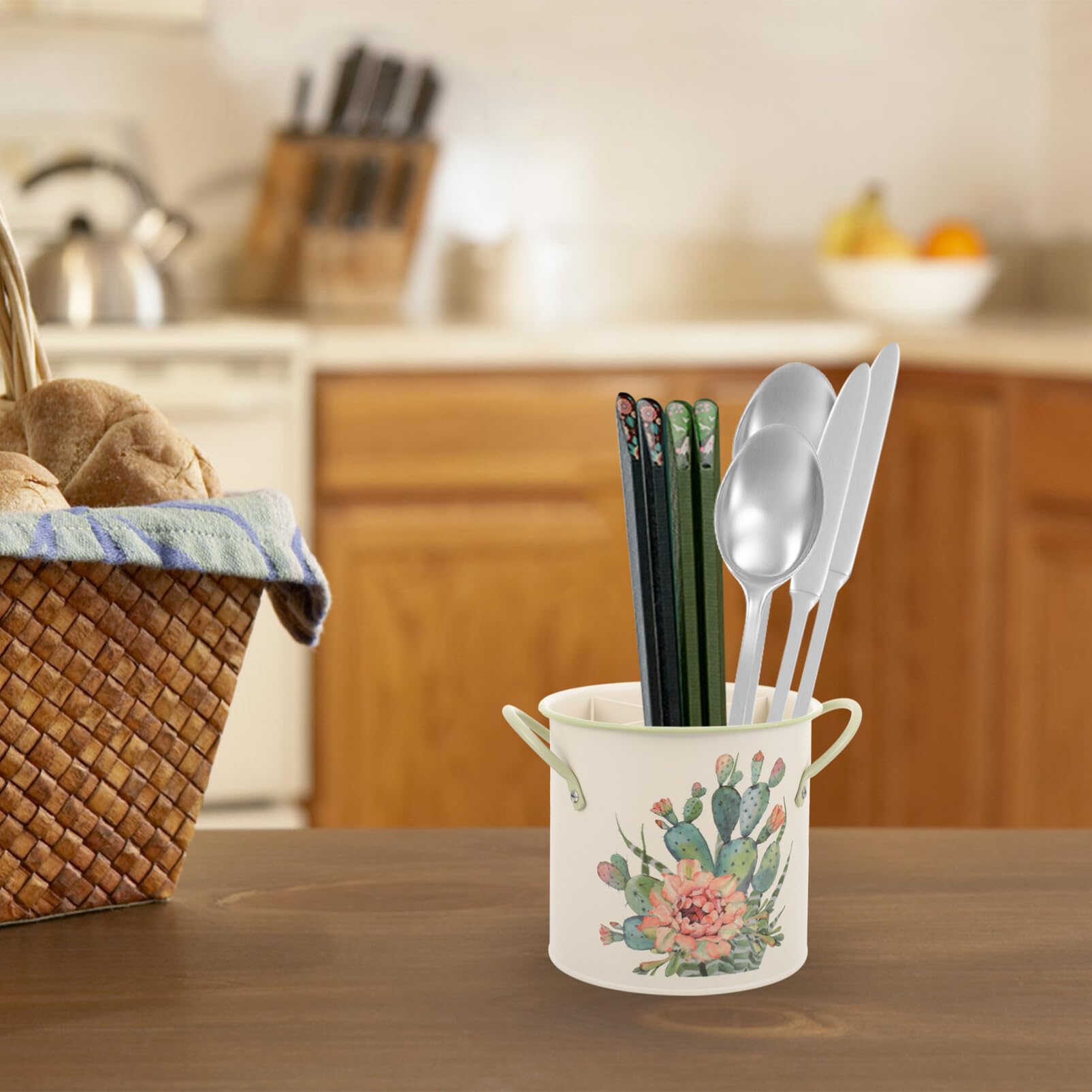 Amosfun Kitchen Utensil Holder: Vintage Bucket Sink Countertop Cutlery Kitchen Utensils Pot Cutlery Drainer Storage For Home