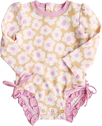 Caden Lane Baby and Toddler Girls Rash Guard Bathing Suit UPF 50+ Long Sleeve Rash Guard One Piece Swimsuit with Ruffles