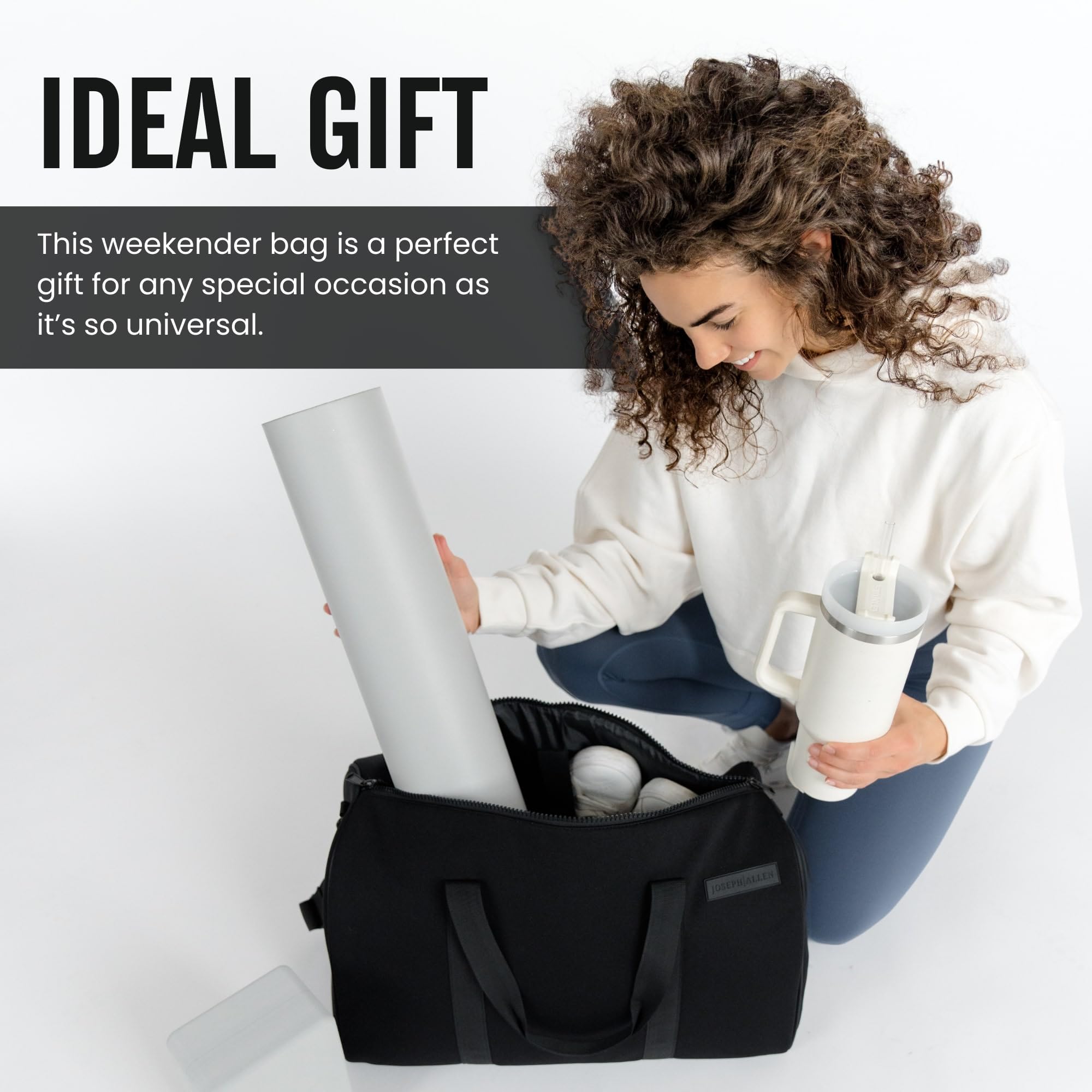 JosephAllen Borsa da palestra nera con supporto per tappetino da yoga, borsa in neoprene per palestra, yoga, weekender, borsa da palestra molto elegante e carina per donne e uomini
