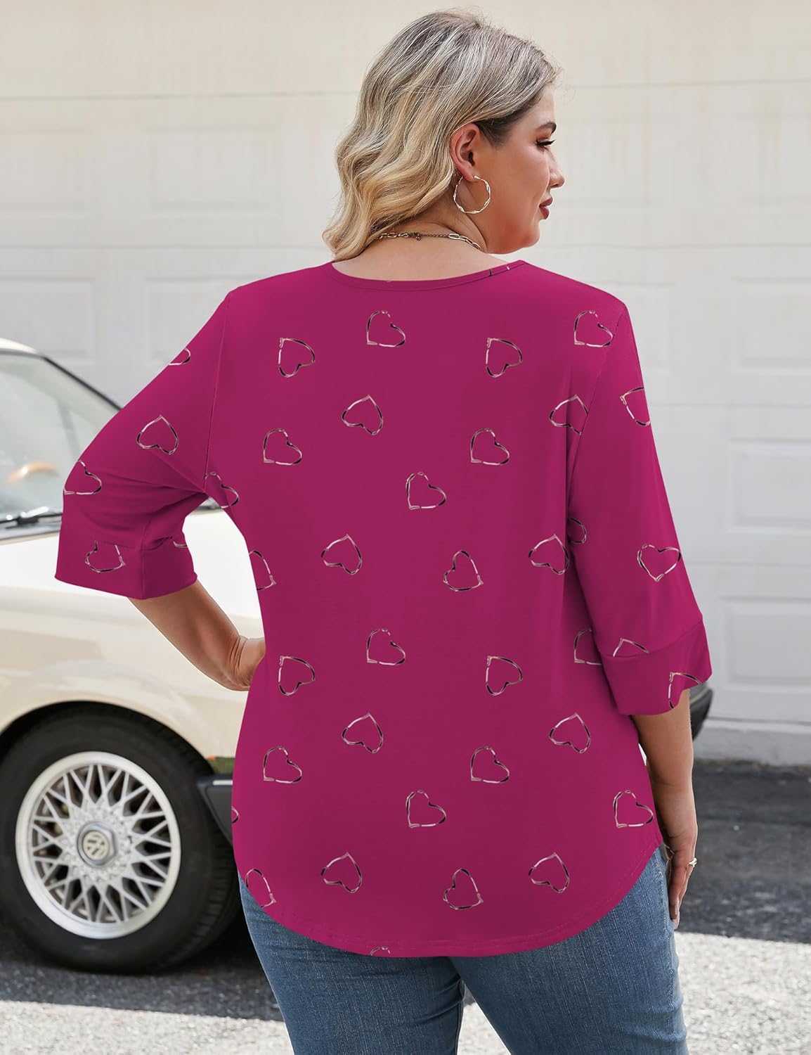 Rapbin Womens Plus Size Tops 3/4 Length Sleeve Shirts Crewneck Dressy Casual Blouses Trendy Keyhole Tunic Top XL-5XL - Image 3