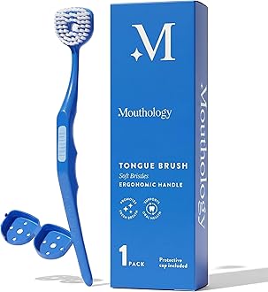 Soft Bristle Tongue Brush for Adults (1 Pack), Reduce Bad Breath & Improve Oral Hygiene, Tongue Scraper Brush Ergonomic Handle & Protective Cap, Tongue Cleaner for Adults, Tongue Scraper for Adults