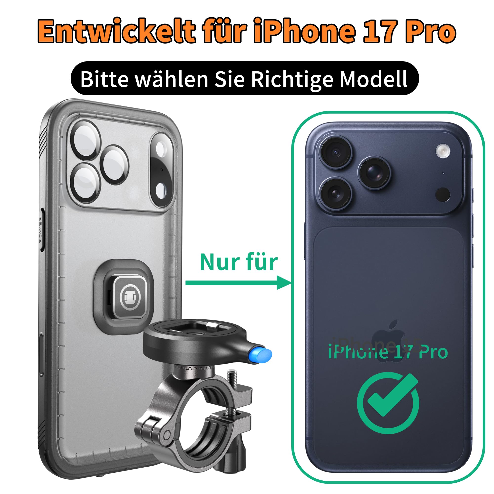 Cozycase 1S-Knopf Wasserdicht Handyhalterung Fahrrad Für iPhone 17 Pro | Anti-Diebstahl Hülle Handy Halter Motorrad Lenker Rennrad Mtb Ebike Bike Phone Holder Mount Fahrradhalterung IP68 Waterproof