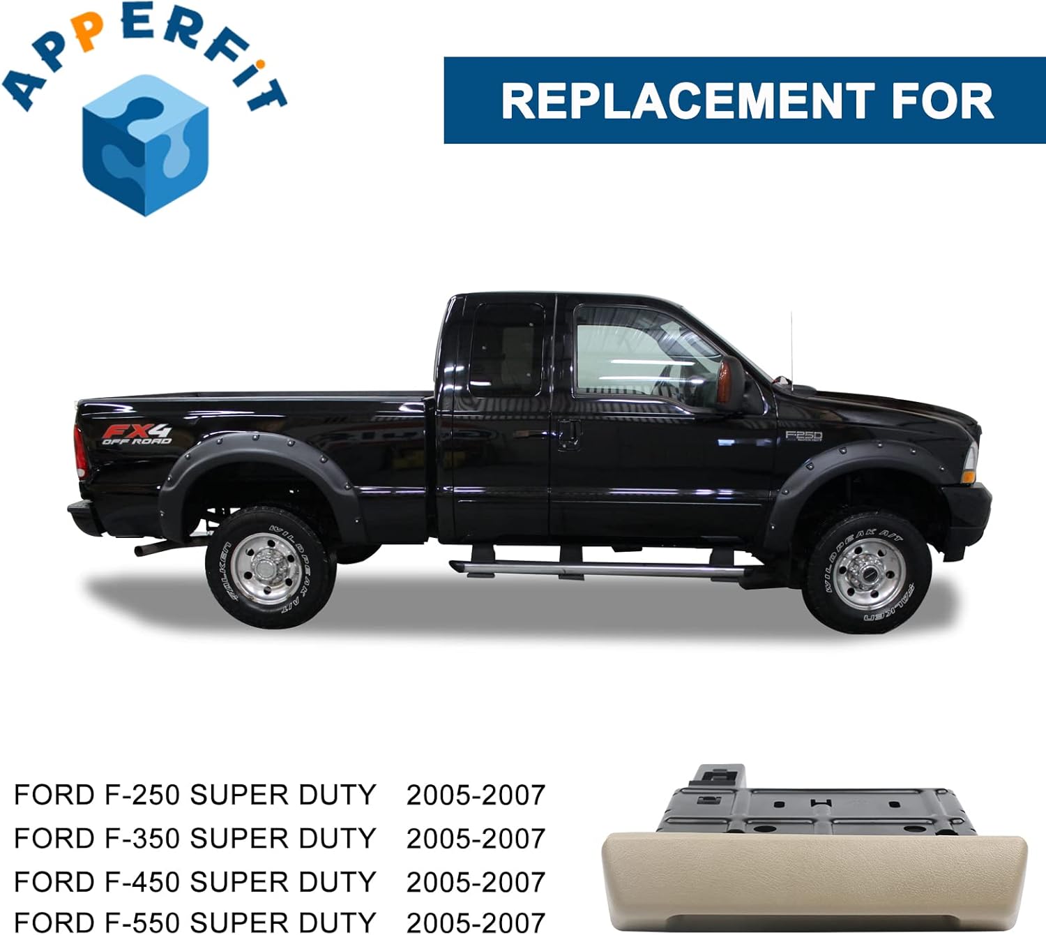 in Dash Cup Holder Insert w/Ashtray Pebble Tan Compatible with Ford F250 F350 F450 F550 Super Duty Truck 2005 2006 2007 Front Dashboard Pull Out Cupholder 5C3Z-2504810-AAF