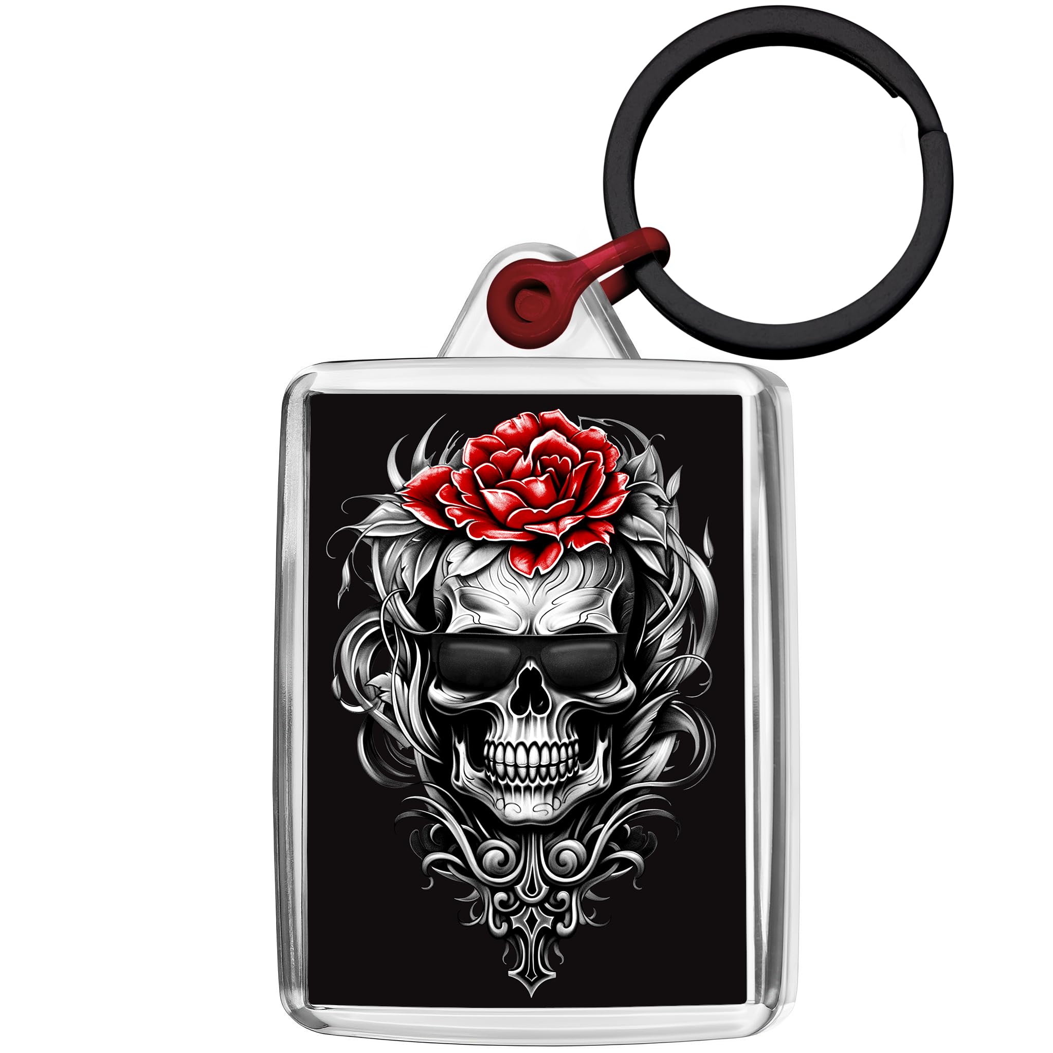 Pixly Unisex Clear Pixly® Skull & Rose Keyring Key Fob Keychain Keepsake Fun Gift For Him Her