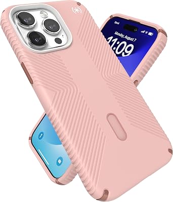 Speck iPhone 15 Pro Max Case - ClickLock No-Slip Interlock, Built for MagSafe, Drop Protection Grip - Scratch Resistant, Soft Touch 6.7 Inch Phone Case - Presidio2 Grip Dahlia Pink/Rose Copper/White