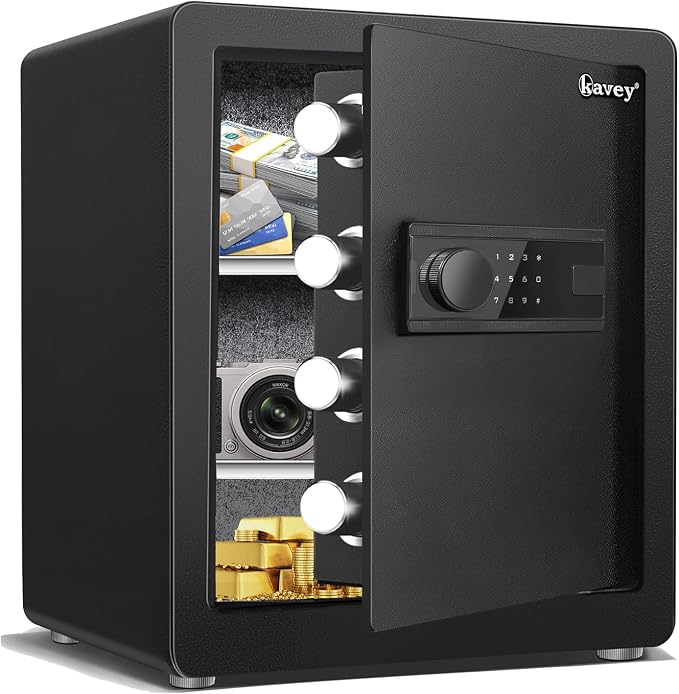 Kavey 2.0 Cub Safe Box, Steel Security Safe and Lock Box with Backlit Touch Screen Keypad, Dual Alarm System, Mute Function and LED Light for Home Office 12.6"D x 14.96"W x 17.72"H