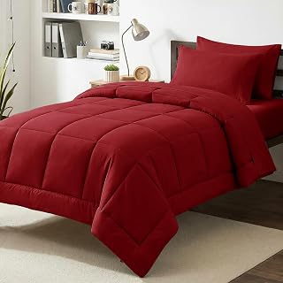 CozyLux Twin XL Comforter Set Dark Red, 5 Pieces Twin Extra Long Bed in a Bag fo