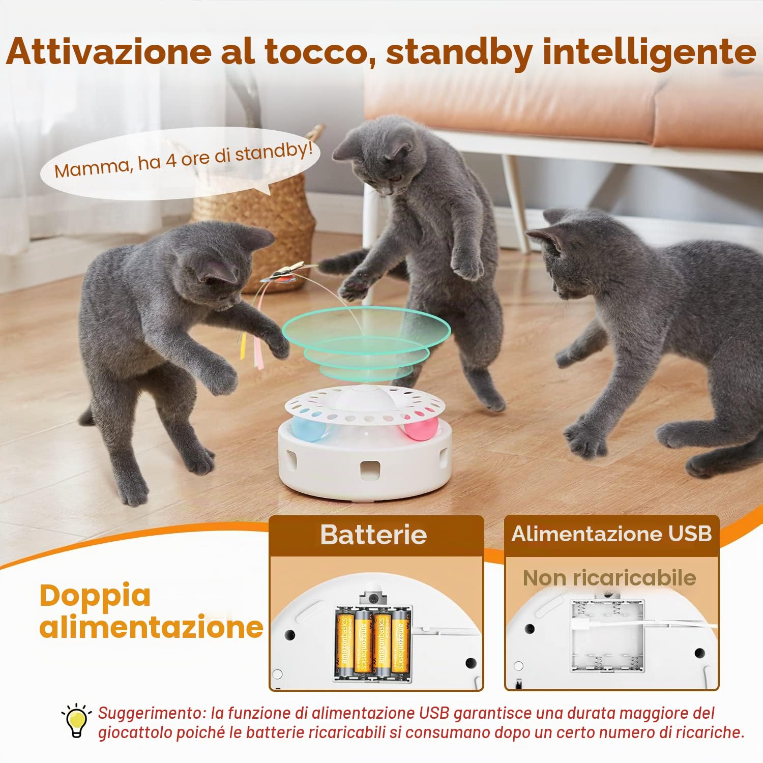 Potaroma Giocattoli per gatti 3 in 1, giocattolo interattivo automatico per gattini, farfalla svolazzante, piuma d'agguato mobile, palline di pista, doppia alimentazione, alimentazione USB, kicker per